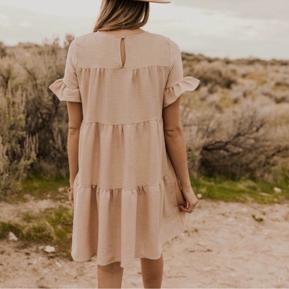 Roolee Taupe Schmidt Ruffle Dress Size XL - Picture 3 of 10